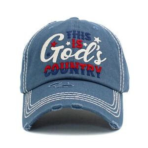 Womens This is God's Country Vintage Ballcap Baseball Cap Hat Distressed Blue